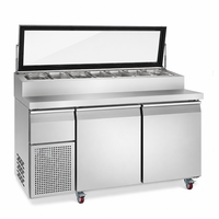 Meja Persiapan Pizza 2 Pintu Stainless Steel Komersial, Kulkas Counter Salad Bar Berventilasi dengan Temperatur Digital Presisi
