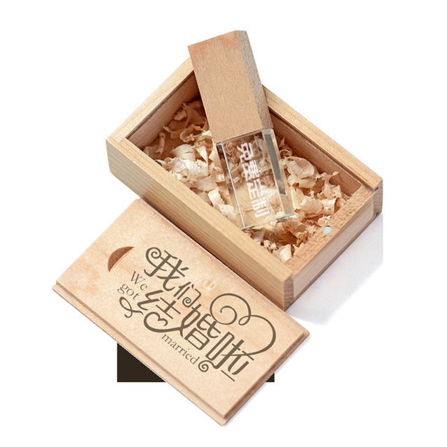 Free Personalized logo Crystal Wooden Usb Flash Drive U Disk Memory Stick 4gb 8gb 16gb 32gb 64gb Wedding Gift Pendrive U Disk
