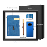 Offre Spéciale personnalisé rétro feuille PU ensemble pour ordinateur portable en bois massif signe stylo boîte vocale & 10000mAh sans fil batterie externe hommes coffret cadeau