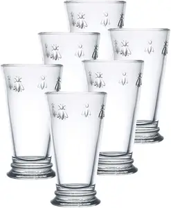 Fine French Glassware Embossed with Napoleon Bee 15 ounce Double Old Fashioned Glass Set of 6
