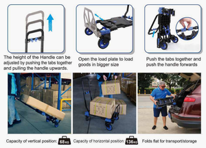 Carretilla de Mano Convertible Multifuncional 2 en 1 de 150 kg, Carro Plegable Portátil Transformable y Plataforma de Doble Propósito - Product Image 3