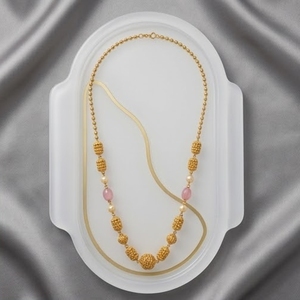 Antique 925 Silver Mala <b>Necklace</b> with Pink and Pearl Beads Long Chain Mala <b>Statement</b> Jewelry for Women Wedding and Party Wear - Product Image 2