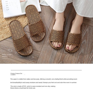 Pantuflas de Verano de Bambú Tejido para Mujer, Sandalias de Casa para Pareja, Casuales, con Suela Suave Antideslizante y Resistente al Desgaste - Product Image 5