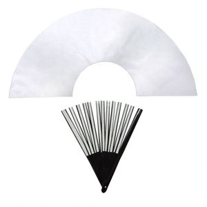 Promoción: Abanico de mano musical plegable de 13 pulgadas, estilo ángel, clásico KONGFU, para bricolaje, arte folclórico, con varillas de plástico, de poliéster, en blanco para sublimación - Product Image 1