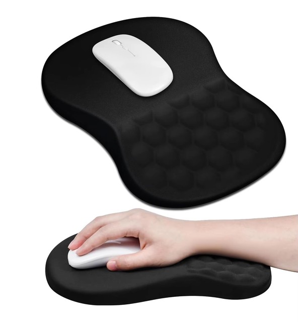 Ergonomic Memory Foam Wrist Strap Anti-Slip PU Bottom Mouse Pad with Massage Design Provides Pain Relief Band for Household Use