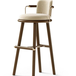 Moderno marco de madera maciza tela cojín <span class=keywords><strong>bar</strong></span> taburete cafetería <span class=keywords><strong>bar</strong></span> silla de madera maciza mostrador taburete silla alta - Product Image 1