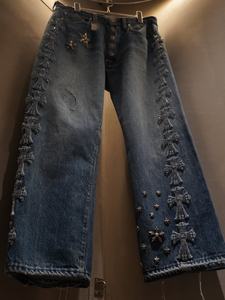 Jeans en denim pour homme HaiYao 2026 de haute qualité, personnalisés, avec rivets, strass, lavage vintage, style streetwear, hip-hop, Y2K, OEM ODM, coton - Product Image 2