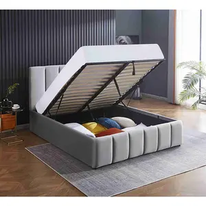 Modern Luxury Upholstered Platform Full Double California King Queen Size Hydraulic Gas Lift Up Storage Beds Frame With Storage