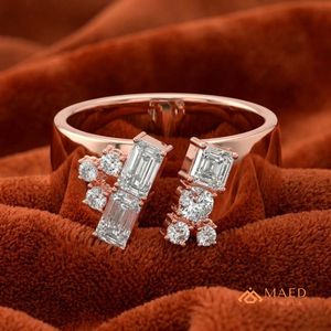 Moissanite <b>Ring</b> Emerald Cut Round Cut Open Band Rose Gold Plated 925 Sterling <b>Silver</b> <b>Statement</b> <b>Ring</b> Her Miami Chicago Jewelry US - Product Image 3