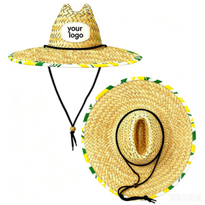 Visière de sauveteur de plage en herbe naturelle premium, avec sangle de menton réglable, impression sérigraphiée, personnalisation de l'identité de marque, protection solaire - Product Image 1