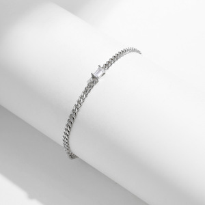 S925 Silver Chain <b>Bracelet</b> With Baguette Diamond Channel Setting Minimalist Unisex Everyday Wear Jewelry - Product Image 4