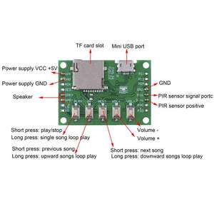 DIYmall Sensor PIR, módulo de reproducción de grabación de sonido de voz MP3, ranura para tarjeta TF, descarga USB para DIY, regalo de saludos, Kit de reproductor de música - Product Image 4