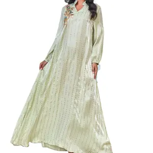 Dubai Middle East New Muslim Robe Beaded Decorative Collar Dress For Adults Breathable And Lightweight Polyester Abaya