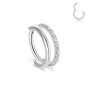 Juego de anillos de titanio para mujer, <span class=keywords><strong>Piercing</strong></span> para la nariz con diamante de circonita cúbica, doble aro dorado - Product Image 2