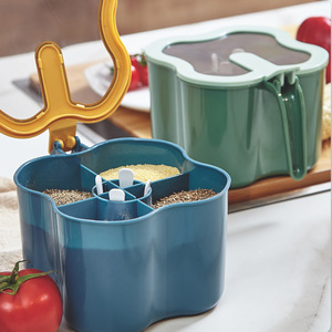 <b>Kitchen</b> Four Compartment Plastic Seasoning <b>Container</b> With Spoon Flip Top Lid Airtight For Solid Seasonings <b>Storage</b> - Product Image 4
