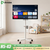 Écran intelligent portable 43 pouces Android 14 4K UHD avec support roulant pour utilisation en métro et en ascenseur, diffusion sans fil