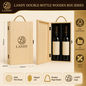 Boîte à vin <span class=keywords><strong>en</strong></span> bois de pin naturel de qualité supérieure pour 2 bouteilles, coffret cadeau avec poignée, emballage double pour vignerons, vente <span class=keywords><strong>en</strong></span> gros - Product Image 4