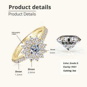 Lead-free Snowflake Imitation Moissanite or 5A Zircon Ring for Women Trendy Jewelry Wholesale Copper Brass Jewellery - Product Image 6