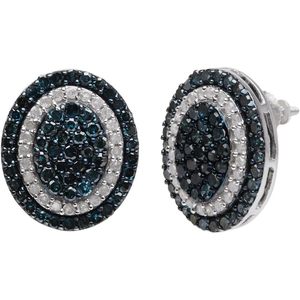 Ornaatis Diamond <b>Stud</b> Earrings 1.87 Cttw Round Cut White And Blue Halo Cluster 925 Sterling <b>Silver</b> Women's Everyday Wear - Product Image 1