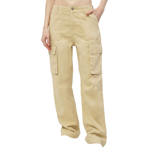 Pantalon cargo taille haute décontracté pour femme, 100 % coton, grande taille, respirant, écologique, pour l'extérieur - Product Image 1