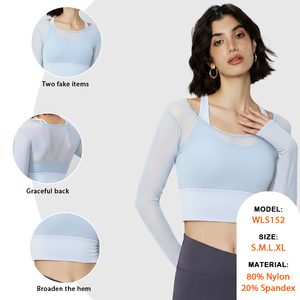 Da <span class=keywords><strong>donna</strong></span> 2 in 1 per il Fitness indossa camicie attillate a coppetta fisse in Mesh traspirante con reggiseno sportivo a <span class=keywords><strong>manica</strong></span> <span class=keywords><strong>lunga</strong></span> da <span class=keywords><strong>donna</strong></span> - Product Image 2