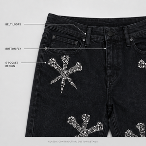 SOONREE Jeans personnalisés en denim Y2K pour hommes, Jeans évasés avec étoiles en strass pour hommes et femmes, Streetwear de haute qualité OEM ODM - Product Image 2