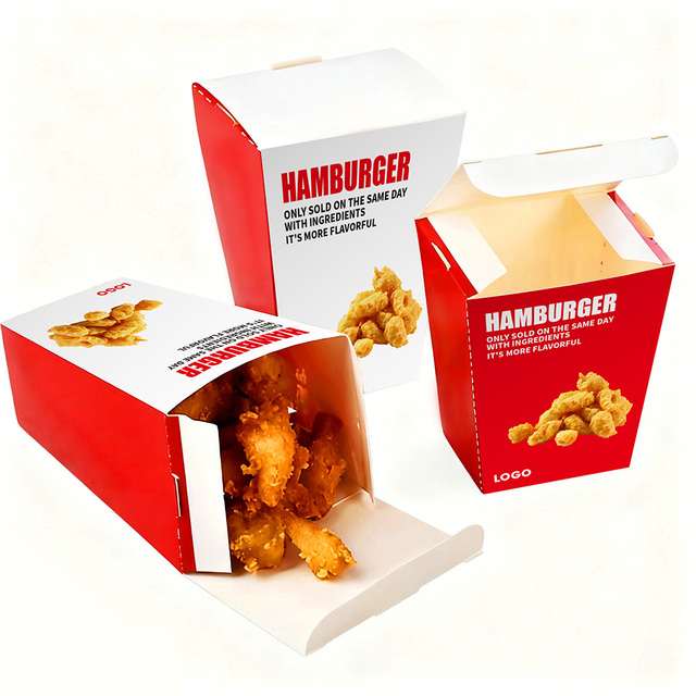 box hamburger customized and paper medicine box - Custom Printed Disposable Fried Chicken Box Foldable Paper Takeaway Packaging