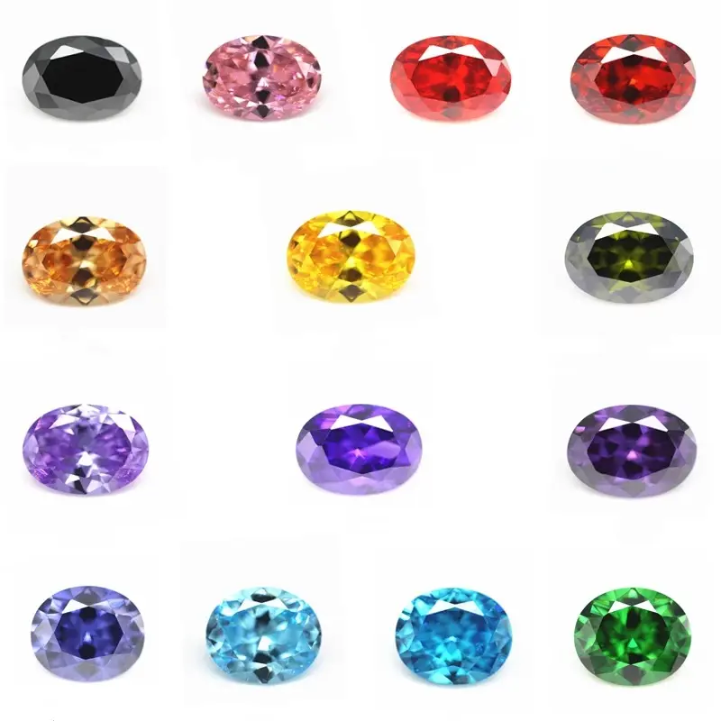 5A grade quality 2*3mm-15*20mm oval cut multi color cubic zirconia loose gemstones synthetic oval shape faceted cut CZ stones