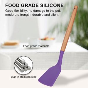 ชุดอุปกรณ์ครัวซิลิโคน 12 ชิ้น สำหรับใช้ในบ้านทุกวัน พร้อมด้ามจับไม้ ป้องกันการติดกระทะ ช้อน ตะหลิว ทัพพี ชุดอุปกรณ์ครัว - Product Image 2