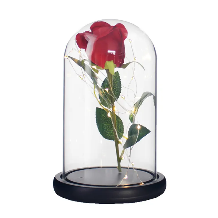 Rose conservée sous dôme de verre, porte-bougie vide avec couvercle de noël, prix incroyable, en verre