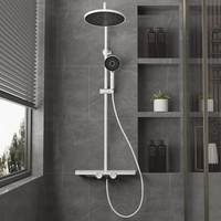 Mitigeur de douche thermostatique mural moderne en laiton à 2 voies avec barre coulissante, jet de pluie blanc et ensemble de douche à eau douce