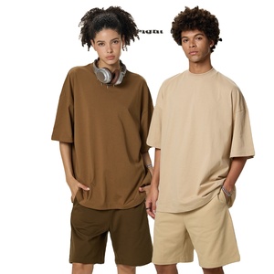Customization Men's Vintage Solid Turtleneck 230G Heavy Cotton Short Sleeve Breathable Moisture Wicking T-<b>shirt</b> - Product Image 1