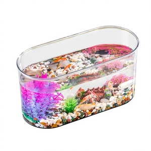 Acquario Ovale in Plastica Trasparente Rinforzata, Piccolo Acquario da Tavolo per <span class=keywords><strong>Tartarughe</strong></span> con Micro Paesaggio, Acquario Domestico - Product Image 1