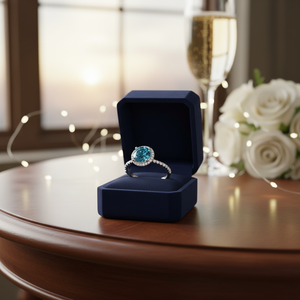 Bague de fiançailles solitaire diamant bleu en or blanc avec sertissage à griffes - Product Image 3