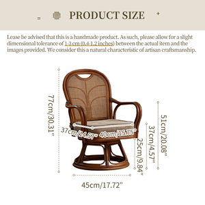 Sillón Giratorio de Ratán Natural Australiano al por Mayor con Cojín, Silla de Comedor de Mimbre Tejida a Mano para Sala de Estar o Balcón - Product Image 6