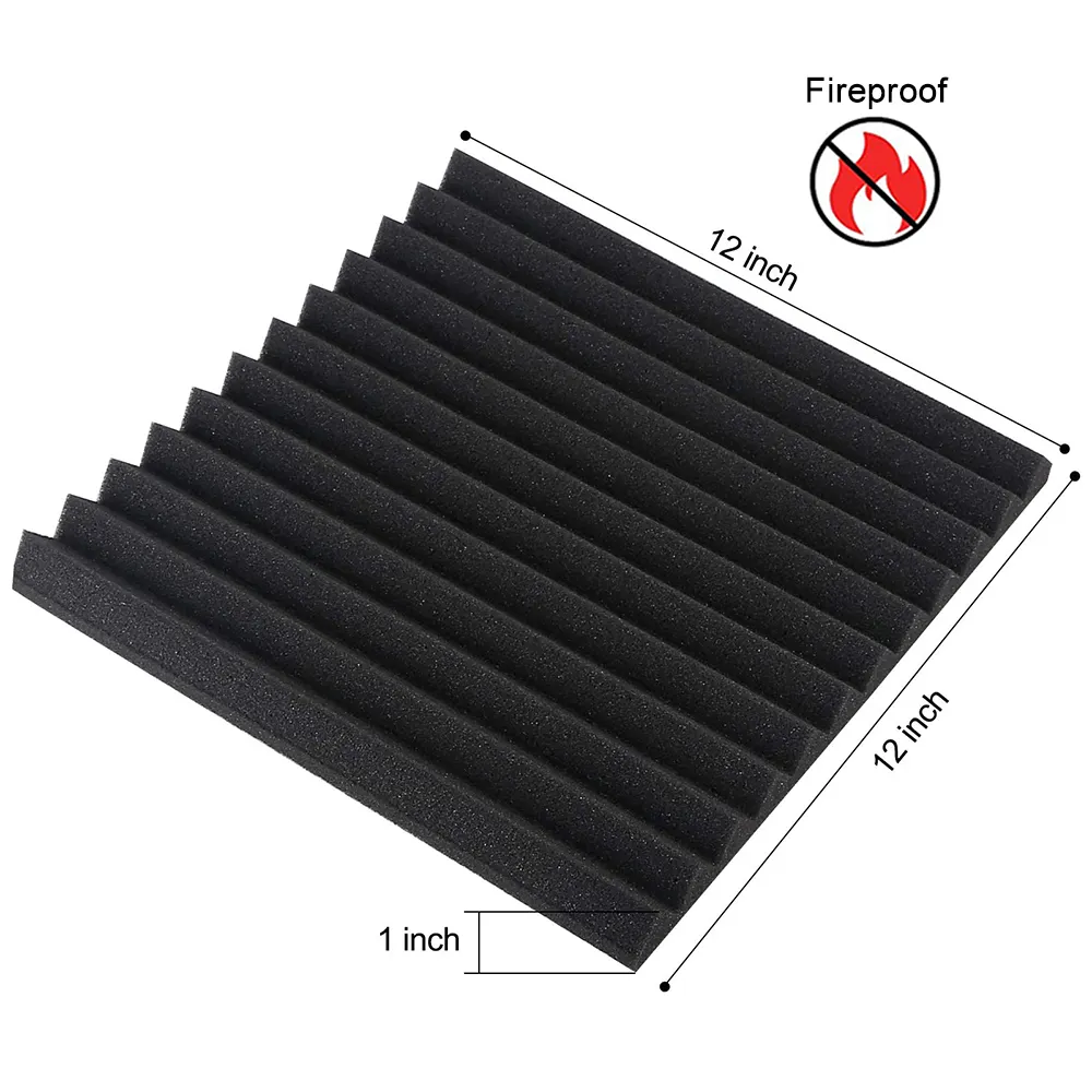 Black Wedges Tiles Fireproof Soundproof Foam Sound Absorbing Noise Cancelling Panels for Recording Studios, Home, Offices Walls
