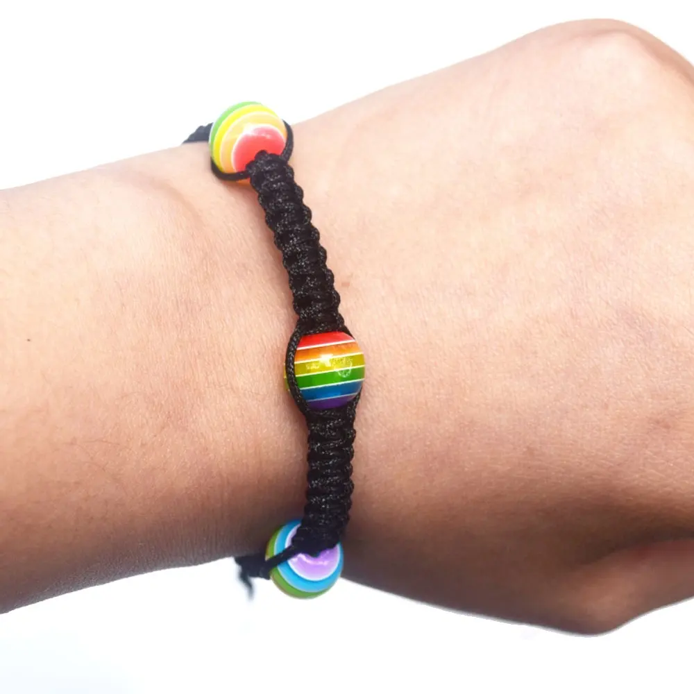 Mode schwarze Schnur geflochten gewebte Kunststoff Homosexuell Stolz Charme Perle verstellbare Armband lgbt Lesben Armbänder Unisex Schmuck Bulk