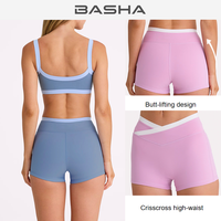 Ensembles de yoga personnalisés OEM pour femmes : Soutien-gorge de sport croisé taille haute et shorts – Tenues d'entraînement pour femmes – Vêtements de sport