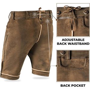 กางเกงหนังแท้สไตล์ Lederhosen สีน้ำตาลสนิมสำหรับผู้ชาย ชุดสำหรับเทศกาล Oktoberfest - Product Image 4
