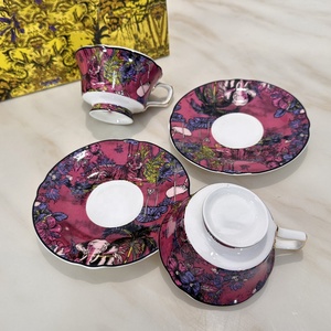 Hot Selling Luxury Bone China Burgundy Color <b>Cups</b> and Saucers <b>Set</b> - Product Image 4