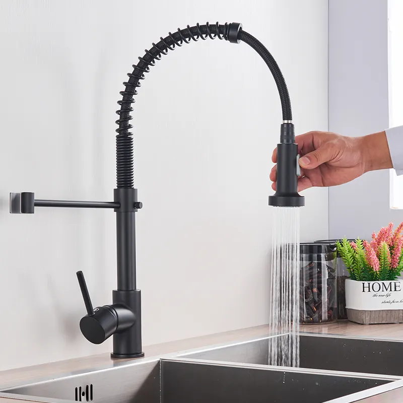 Senlesen — robinet mitigeur de cuisine monté, en laiton noir, avec Rotation à 360 degrés