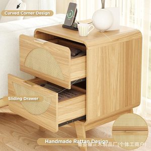 Vintage style bedside table, home <b>bedroom</b> <b>storage</b> <b>cabinet</b>, retro double drawer <b>storage</b> <b>cabinet</b>, 2026 creative bedside small - Product Image 3