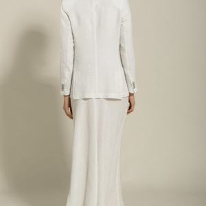 Trajes Casuales de Lino y Algodón de Alta Calidad para Mujer, Diseño Personalizado OEM, MOQ Bajo, Blazer y Pantalones a Cuadros con Decoración de Botones - Product Image 4