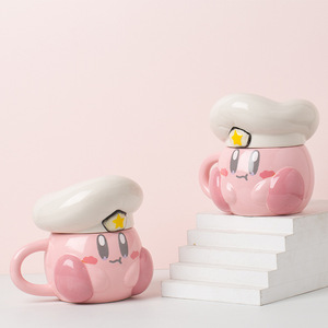 Pink Cartoon Kirby Cantimplora <span class=keywords><strong>Kawaii</strong></span> Hat Taza de cerámica 3D Regalo de vacaciones de Navidad <span class=keywords><strong>Tazas</strong></span> de cerámica - Product Image 2
