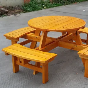 Nouveauté Ensemble de table d'extérieur en teck Ensemble de table d'extérieur ronde et de chaises Table et banc de pique-nique de jardin en bois