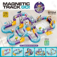 39 pièces de jouets de piste magnétique pour garçons et filles, circuit de course flexible, assemblage DIY, piste de train à suspension magnétique électrique