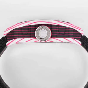 Montre automatique de luxe pour homme, cadeau de Noël, boîtier blanc dégradé rose, mouvement mécanique creux, bracelet en nylon, montre sport - Product Image 5