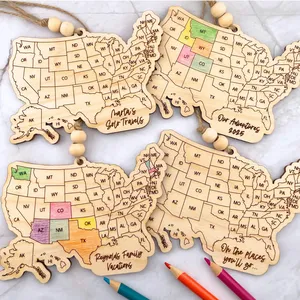 Mappa degli Stati Uniti in Legno da Viaggio, Ornamento Personalizzabile con Colori degli Stati, Souvenir per Vacanze, Decorazione da Parete - Product Image 1