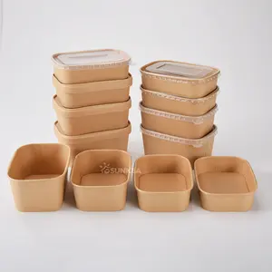 Paper Bowl On-the-go Biodegradable Convenient Salad Container Take Away Disposable Kraft Paper Rectangle Salad Bowl