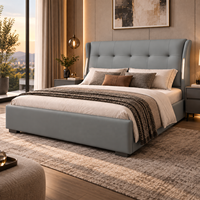 Lit Moderne Gris en Cuir Écologique avec Éclairage à Capteur, Cadre Réglable, Lit Plateforme de Luxe pour Hôtel, Villa, Chambre à Coucher